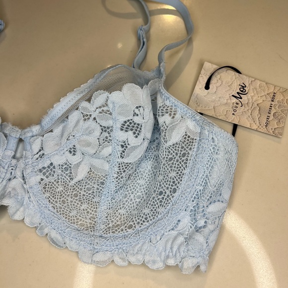Bare Necessities Womens NWT Breezy Blue Floral Lace Balconette Underwire Bra 32C - Picture 5 of 10